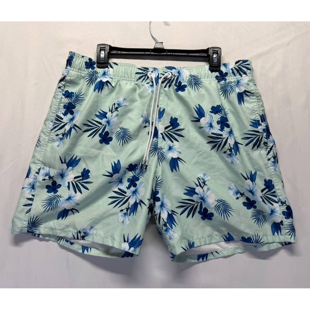 Hollister California Swim Shorts Mens XL Mint Green Floral Palm Tree Drawstring